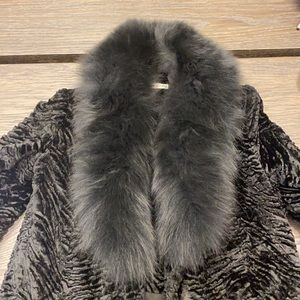 Alice + Olivia Women's Kaylie Black Fur-collar Textured Faux Fur Coat